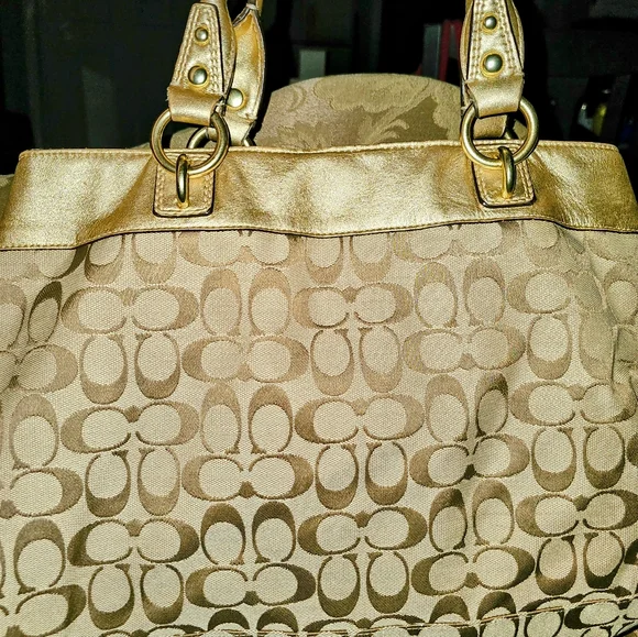 Coach poppy style Satchel Handbag,  Gold colored, 16 x 12 in. - Picture 2 of 3